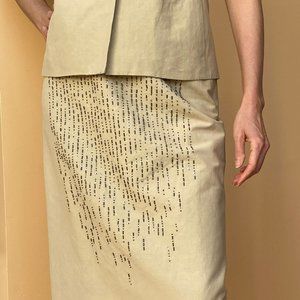 Sage Green 2-Piece Vest & Beaded Pencil Skirt